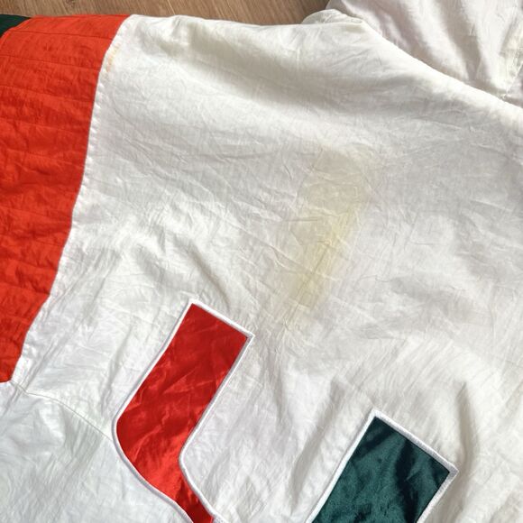 Vintage 90s Miami Hurricanes Majestic White Size XL Qtr Zip Hooded Puffer Jacket - Picture 8 of 9